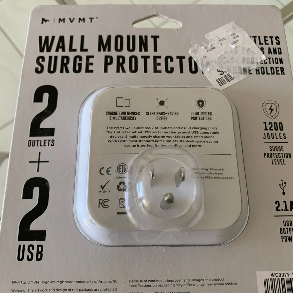 MVMT Dual Outlet USB Surge Protector - White
